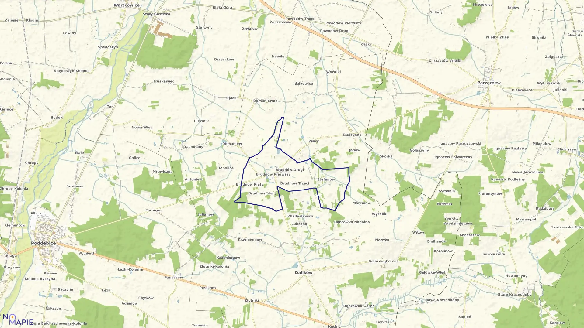 Mapa obrębu BRUDNÓW w gminie Dalików