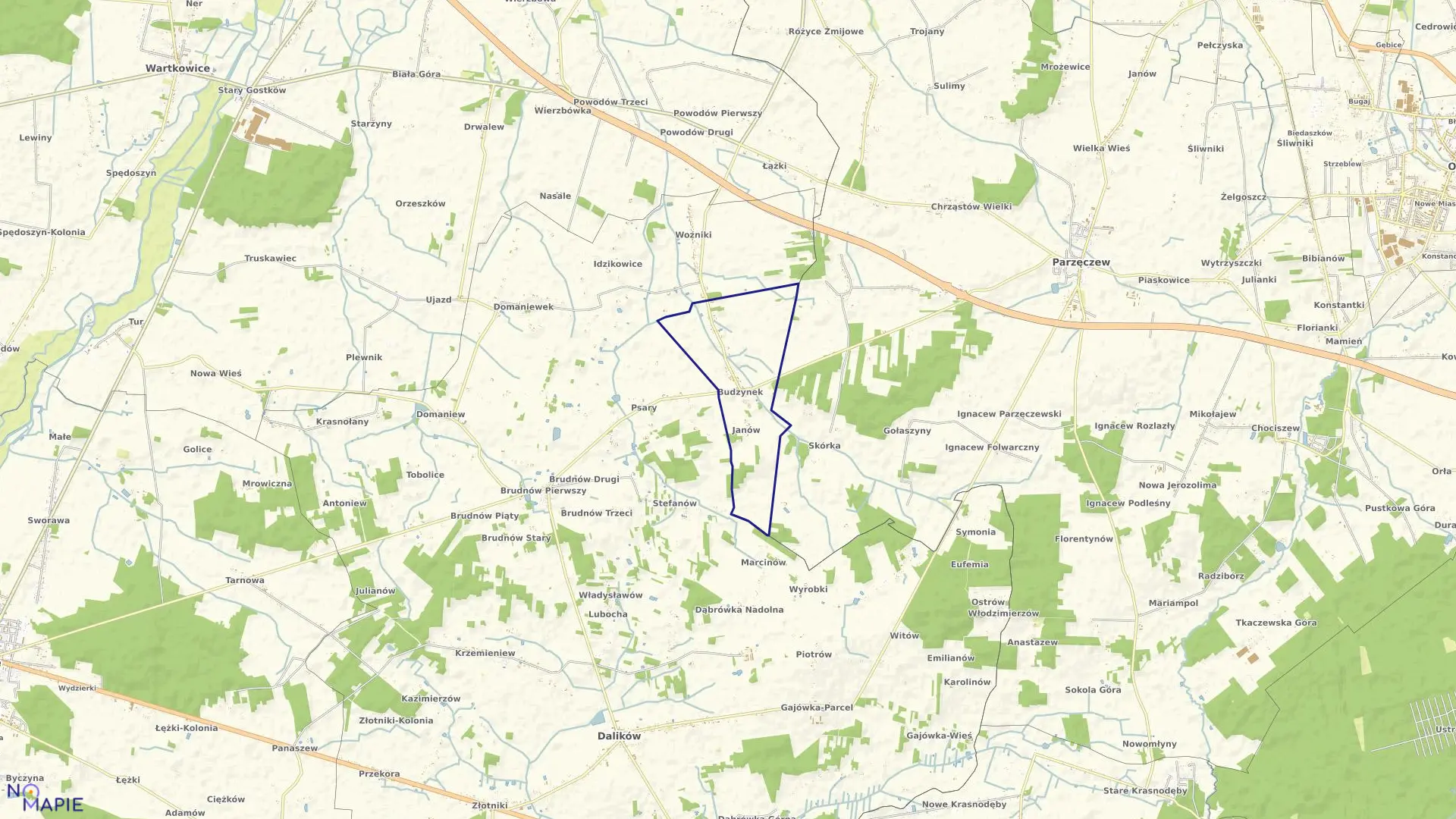 Mapa obrębu BUDZYNEK w gminie Dalików