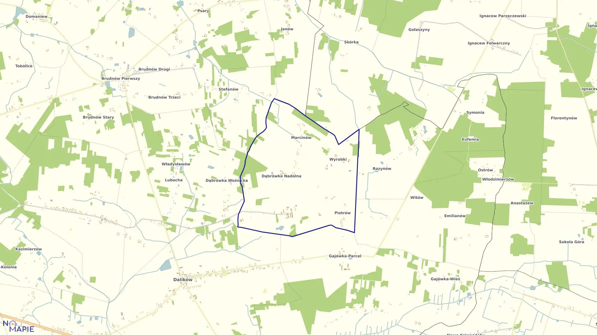 Mapa obrębu DĄBRÓWKA NADOLNA w gminie Dalików