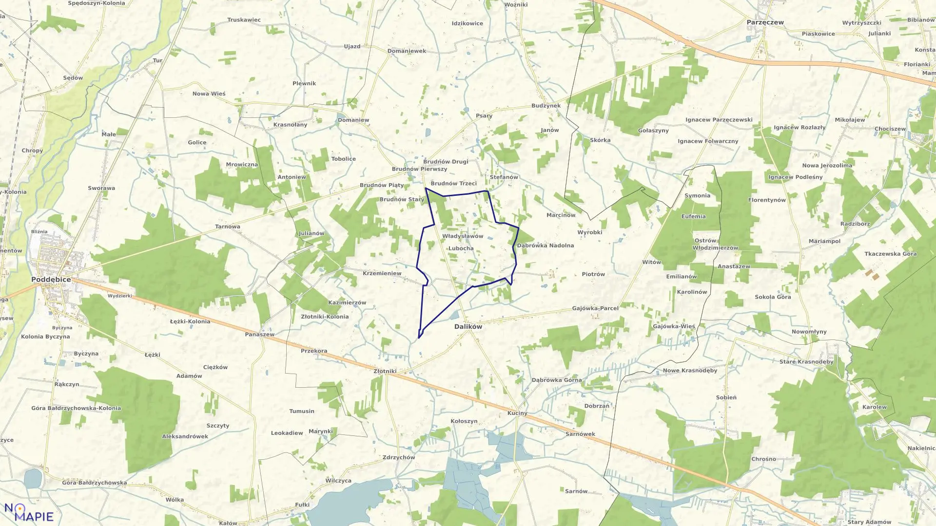 Mapa obrębu DĄBRÓWKA WOŹNICKA w gminie Dalików