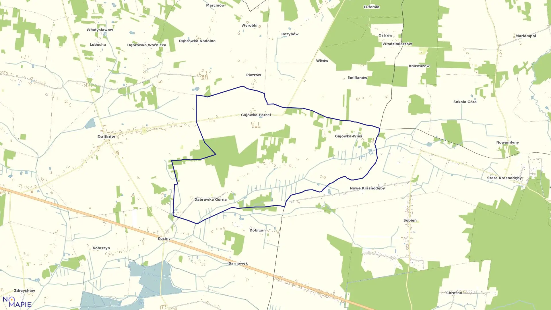 Mapa obrębu GAJÓWKA w gminie Dalików
