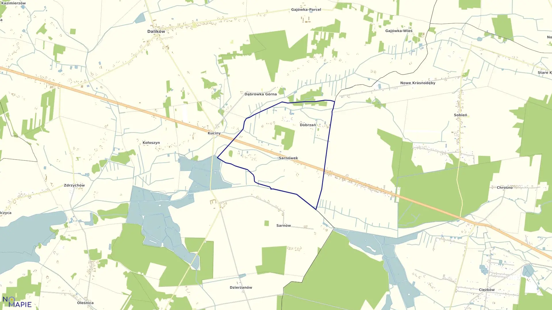 Mapa obrębu SARNÓWEK w gminie Dalików